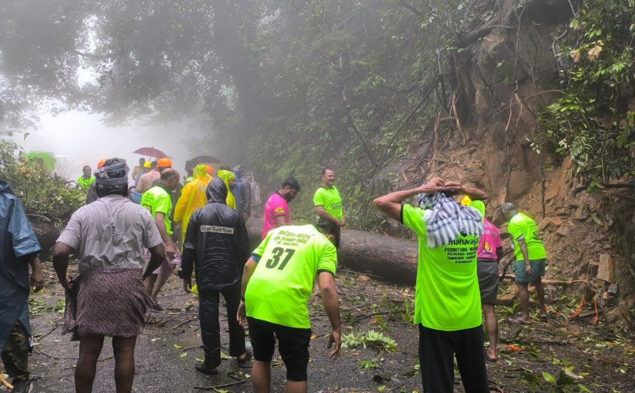 You are currently viewing താമരശ്ശേരി ചുരത്തിൽ അപകടാവസ്ഥയിലുണ്ടായിരുന്ന വലിയ മരം മുറിച്ചുമാറ്റി