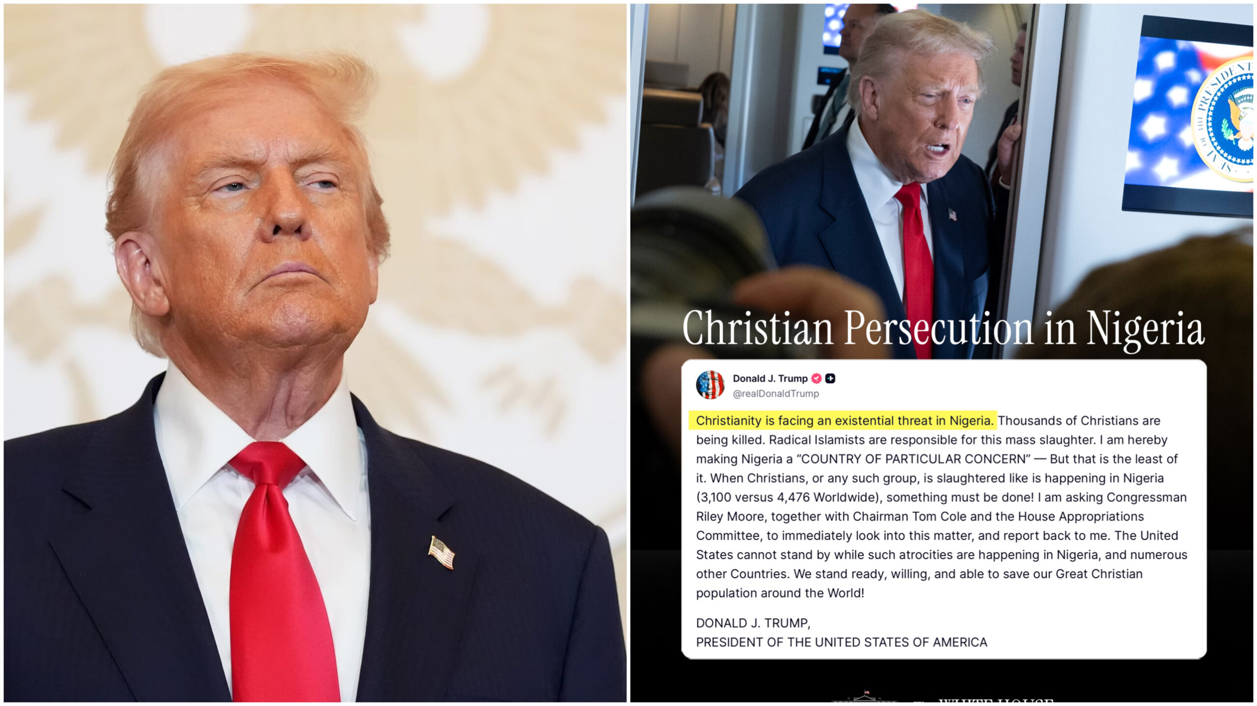 Read more about the article ക്രൈസ്തവർക്കെതിരായ കൂട്ടക്കൊലപാതകങ്ങൾ: നൈജീരിയയെ “പ്രത്യേക ശ്രദ്ധ ആവശ്യമായ രാജ്യം” ആയി വീണ്ടും പ്രഖ്യാപിച്ച് ട്രംപ്