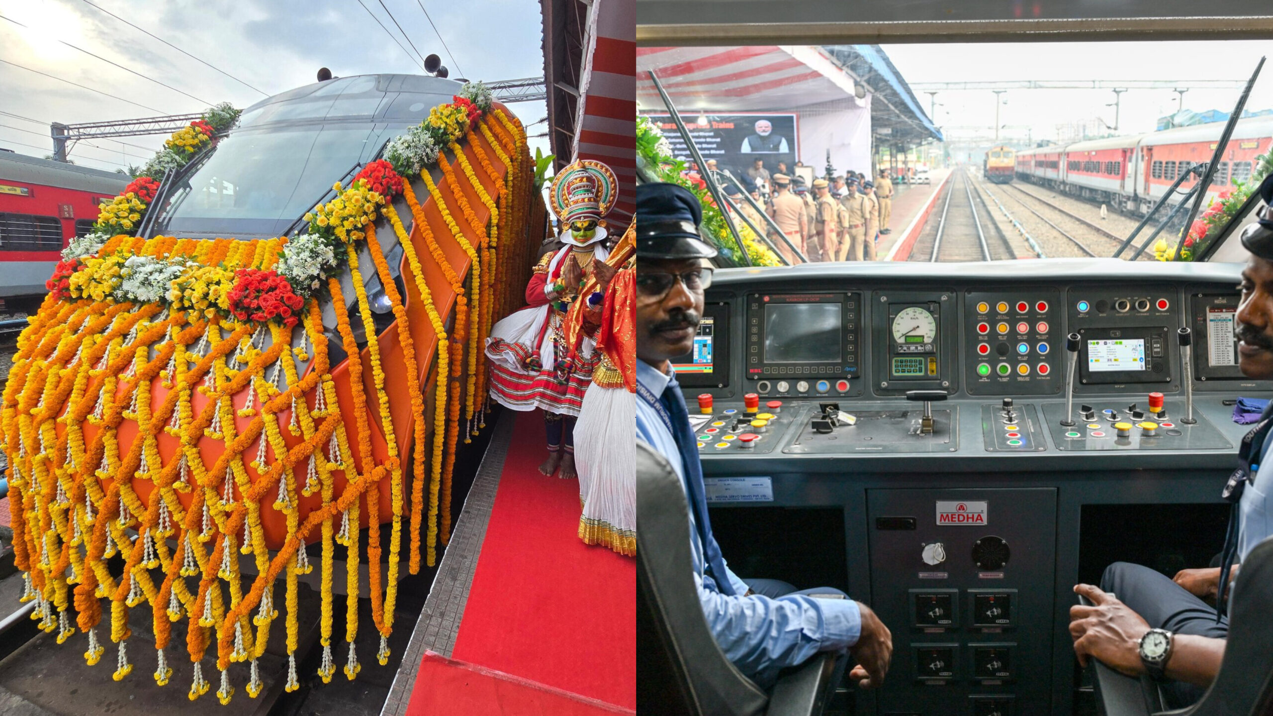 You are currently viewing എറണാകുളം–ബംഗളൂരു വന്ദേ ഭാരത് ഉൾപ്പെടെ നാല് പുതിയ ട്രെയിനുകൾ പ്രധാനമന്ത്രി ഫ്ലാഗ് ഓഫ് ചെയ്തു