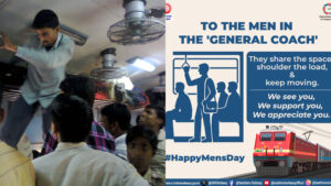 Read more about the article അന്താരാഷ്ട്ര പുരുഷ ദിനത്തിൽ ജനറൽ കോച്ച്  യാത്രക്കാർക്ക് റെയിൽവേയുടെ ആദരവ്