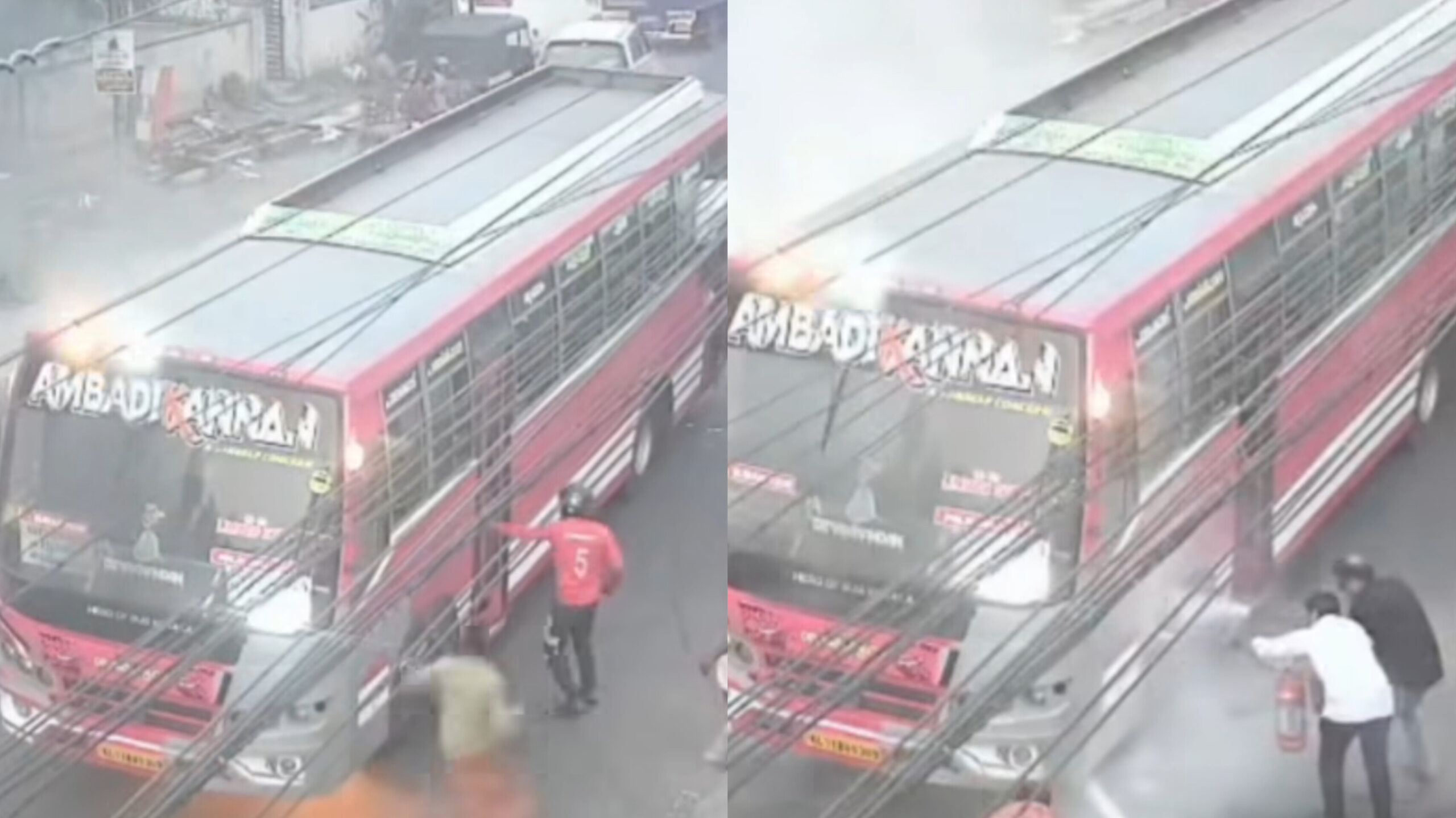 Read more about the article ഒറ്റപ്പാലത്ത് ഓടിക്കൊണ്ടിരുന്ന സ്വകാര്യ ബസിന് തീപിടിച്ചു; വൻ ദുരന്തം ഒഴിവായി