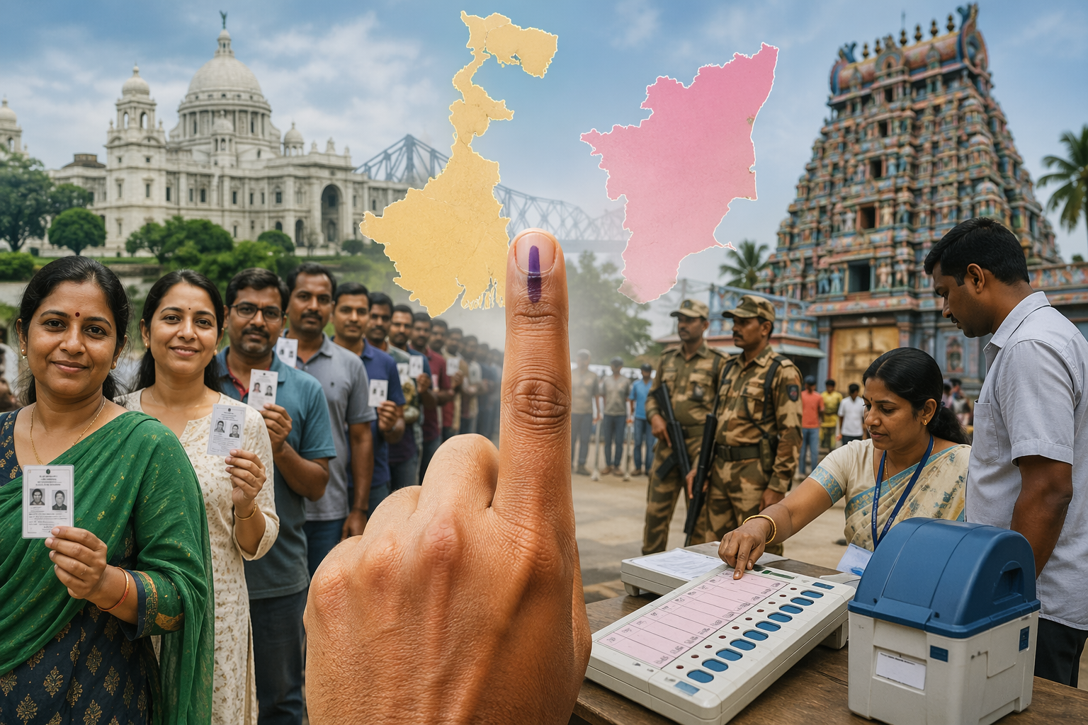 Read more about the article പശ്ചിമ ബംഗാളിലും തമിഴ്നാട്ടിലും ഇന്ന് വോട്ടെടുപ്പ്; 9 കോടിയിലധികം വോട്ടർമാർ വിധി നിർണയിക്കും