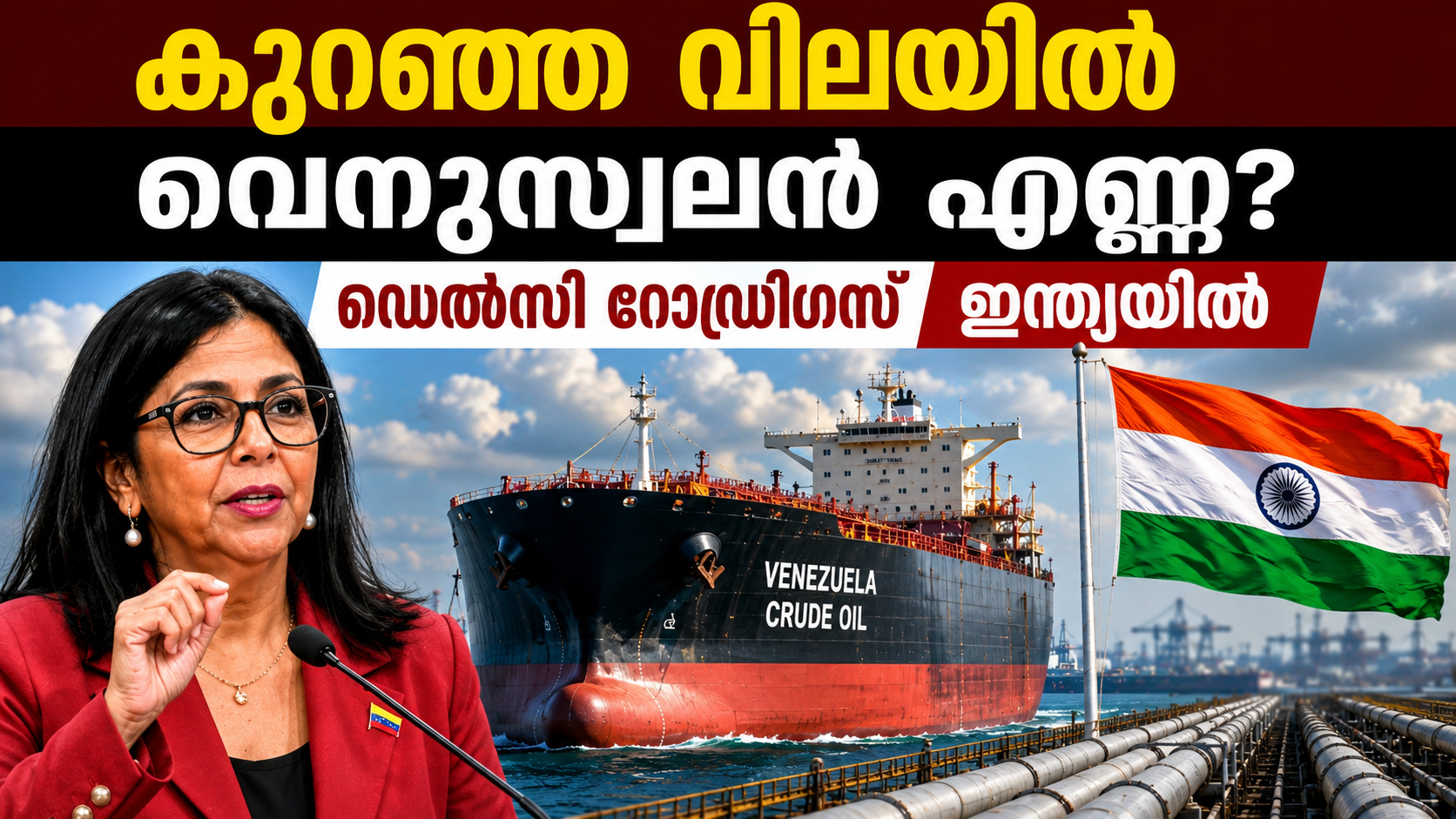 Read more about the article കുറഞ്ഞ വിലയിൽ വെനസ്വേലൻ എണ്ണ? ഡെൽസി റോഡ്രിഗസ് ഇന്ത്യയിൽ