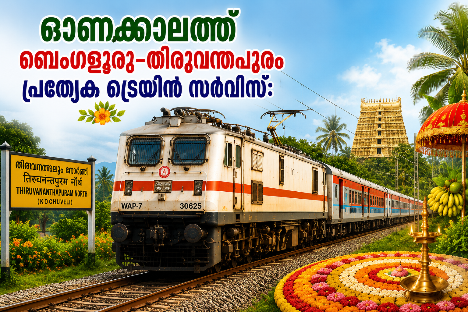 Read more about the article ഓണക്കാലത്ത്  ബെംഗളൂരു–തിരുവനന്തപുരം പ്രത്യേക ട്രെയിൻ സർവീസ്