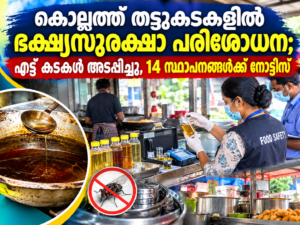 Read more about the article കൊല്ലത്ത് തട്ടുകടകളിൽ ഭക്ഷ്യസുരക്ഷാ പരിശോധന; എട്ട് കടകൾ അടപ്പിച്ചു, 14 സ്ഥാപനങ്ങൾക്ക് നോട്ടീസ്