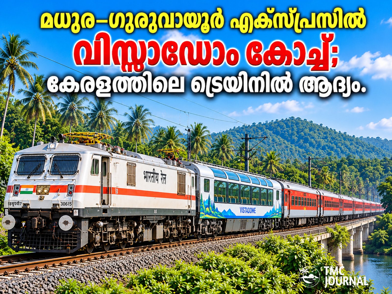 You are currently viewing മധുര–ഗുരുവായൂർ എക്സ്പ്രസിൽ വിസ്റ്റാഡോം കോച്ച്; കേരളത്തിലെ ട്രെയിനിൽ ആദ്യം