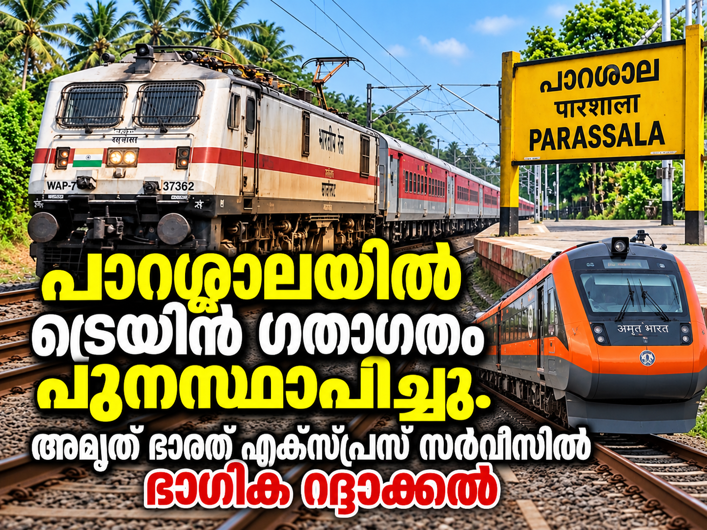 You are currently viewing പാറശാലയിൽ ട്രെയിൻ ഗതാഗതം പുനഃസ്ഥാപിച്ചു; അമൃത് ഭാരത് എക്സ്പ്രസ് സർവീസുകളിൽ ഭാഗിക റദ്ദാക്കൽ