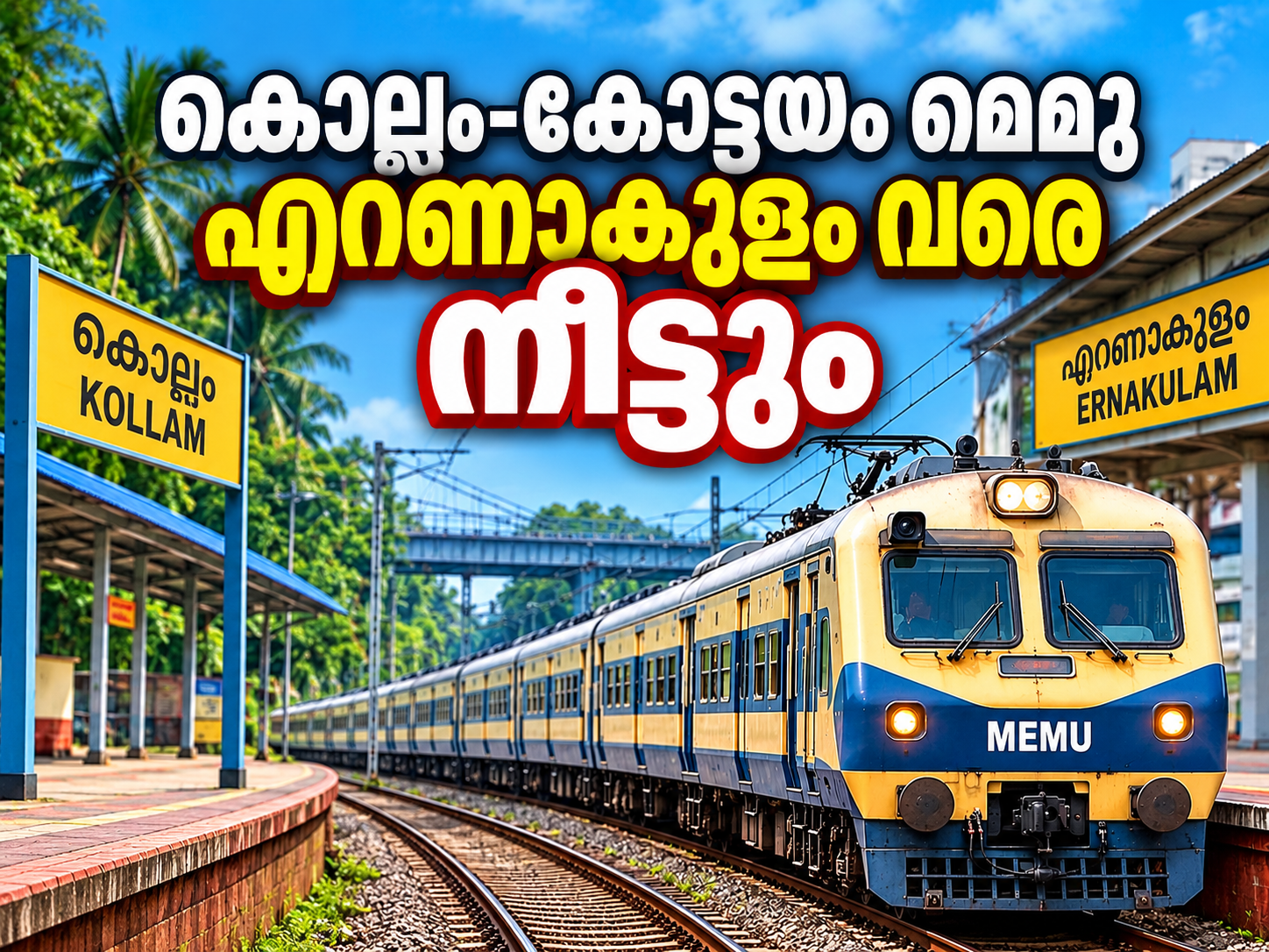 Read more about the article കൊല്ലം–കോട്ടയം മെമു എറണാകുളം വരെ നീട്ടും; റെയിൽവേ മന്ത്രാലയത്തിന്റെ അംഗീകാരം, സമയക്രമം പ്രഖ്യാപിച്ചു